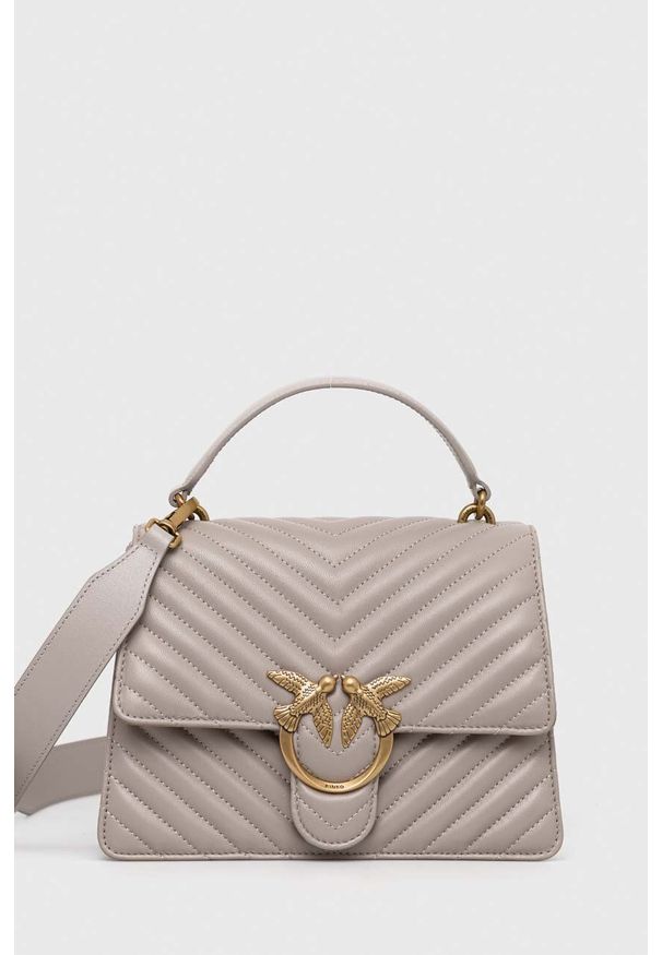 Pinko torebka skórzana kolor szary. Kolor: szary. Materiał: skórzane. Rodzaj torebki: na ramię