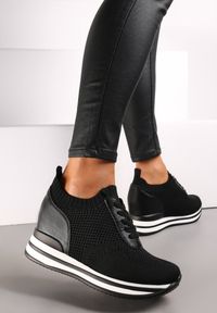 Renee - Czarne Sneakersy na Ukrytej Koturnie Kerenitta. Kolor: czarny. Obcas: na koturnie