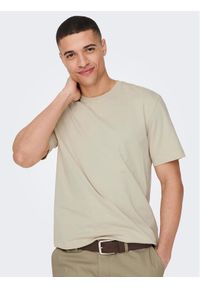 Only & Sons T-Shirt 22025208 Beżowy Regular Fit. Kolor: beżowy. Materiał: bawełna