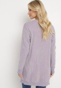 Born2be - Fioletowy Puszysty Kardigan Niezapinany Heliture. Kolekcja: plus size. Kolor: fioletowy. Materiał: dzianina. Długość rękawa: długi rękaw. Długość: długie #3