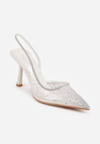 Renee - Białe Szpilki Slingback z Transparentną Cholewką i Cyrkoniami Liaceran. Okazja: na imprezę. Kolor: biały. Szerokość cholewki: normalna. Obcas: na szpilce. Styl: wizytowy, glamour #8