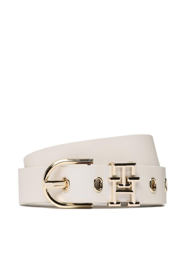 TOMMY HILFIGER - Tommy Hilfiger Pasek Damski Th Lux 3.0 AW0AW14627 Biały. Kolor: biały. Materiał: skóra