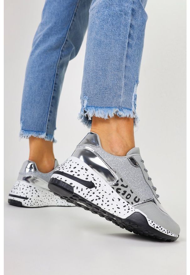 Casu - Szare sneakersy na koturnie buty sportowe sznurowane casu bl215p. Kolor: szary, wielokolorowy, srebrny. Obcas: na koturnie
