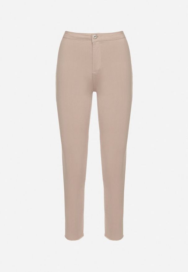 Born2be - Beżowe Dopasowane Bawełniane Spodnie Irinaes. Okazja: na co dzień. Kolor: beżowy. Materiał: bawełna. Wzór: aplikacja. Styl: klasyczny, casual, elegancki