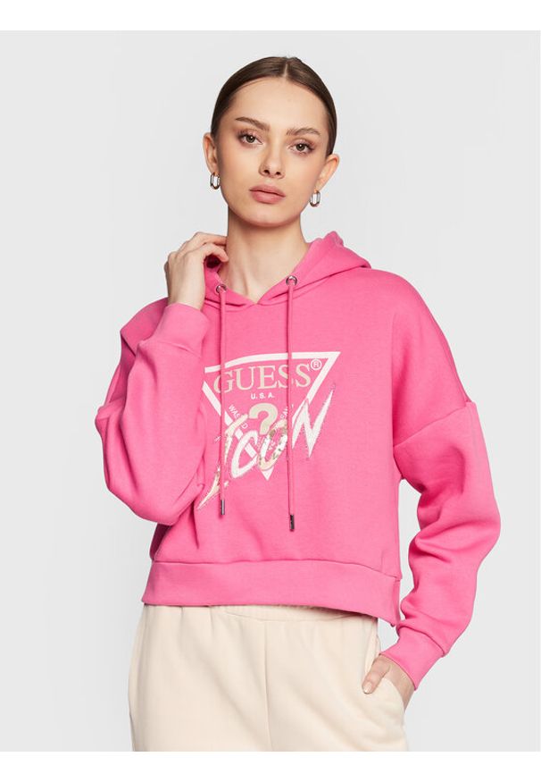 Guess Bluza Icon W3RQ03 KB683 Różowy Relaxed Fit. Kolor: różowy. Materiał: bawełna
