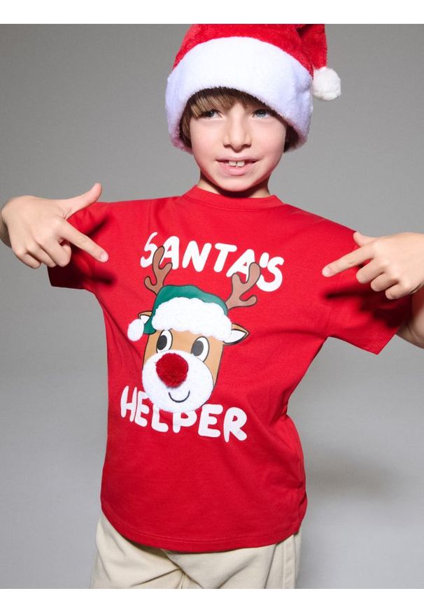 Sinsay - Koszulka z aplikacją 3D - czerwony. Kolor: czerwony. Wzór: aplikacja