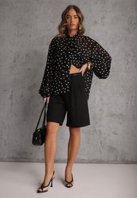 Renee - Czarna Półprzezroczysta Koszula w Kropki z Wiskozy i Bawełny z Wiązaniem Delmara. Kolor: czarny. Materiał: wiskoza, bawełna. Wzór: kropki. Styl: retro #3
