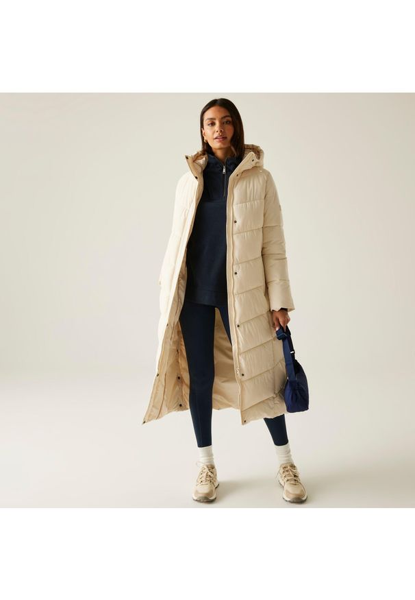 Regatta - Płaszcz damski zimowy ocieplany Eloria. Kolor: biały. Materiał: poliester, puch, syntetyk. Sezon: zima. Sport: turystyka piesza