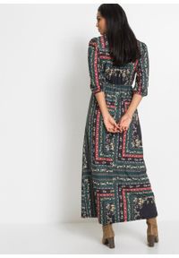 Długa sukienka z nadrukiem bonprix czarny z nadrukiem. Kolor: czarny. Wzór: nadruk. Typ sukienki: kopertowe. Długość: maxi #5