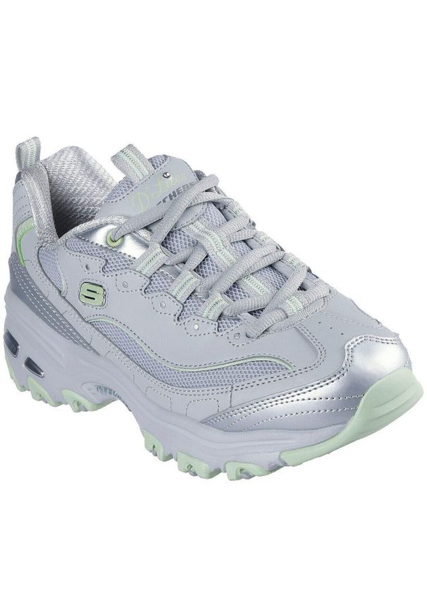 skechers - Adidasy Skechers D'lites-chromatic, Kobiety. Kolor: szary. Materiał: materiał, skóra, syntetyk. Szerokość cholewki: normalna. Sport: turystyka piesza