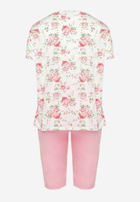 Born2be - Różowo-Biały Komplet Piżamowy w Kwiaty Koszulka z Krótkim Rękawem i Spodnie Lużne 3/4 Lareni. Kolor: różowy. Materiał: bawełna. Długość: krótkie. Wzór: kwiaty #3