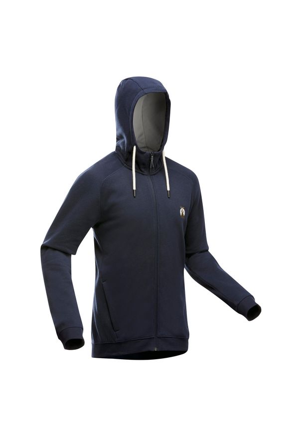 quechua - Bluza turystyczna męska z kapturem Quechua NH150. Typ kołnierza: kaptur. Kolor: wielokolorowy, beżowy, niebieski. Materiał: poliester, bawełna, dzianina, materiał