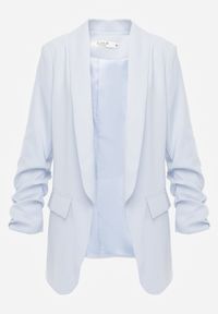 Born2be - Niebieska Pudełkowa Marynarka bez Zapięcia z Marszczeniami na Rękawach Annaloa. Okazja: na co dzień, do pracy. Kolor: niebieski. Materiał: jeans, materiał. Styl: elegancki, casual, wizytowy #6