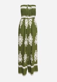 Born2be - Zielony Wiskozowy Kombinezon Bez Rękawów z Geometrycznym Wzorem Orceria. Okazja: na spacer, na co dzień. Kolor: zielony. Materiał: wiskoza. Długość rękawa: bez rękawów. Wzór: geometria. Sezon: lato. Styl: elegancki, casual #2