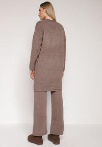 Born2be - Brązowy Komplet z Dzianiny z Wełną Spodnie Kardigan i Kamizelka na Guziki Meviseffa. Kolor: brązowy. Materiał: wełna, dzianina #6