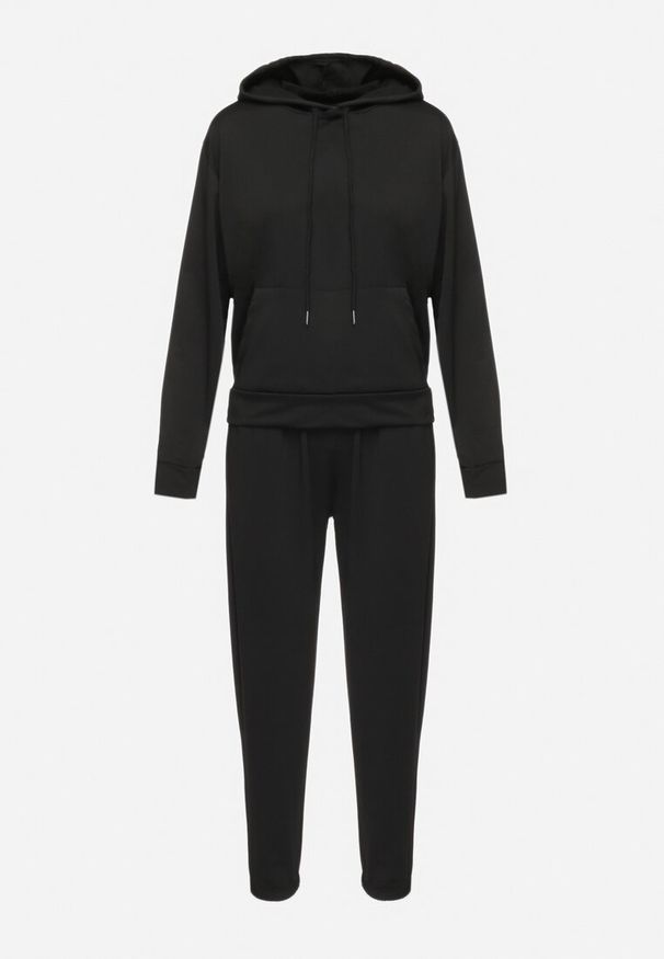 Born2be - Czarny Komplet Dresowy Bluza Kangurka z Kapturem i Spodnie Joggery Triasa. Kolor: czarny. Materiał: dresówka