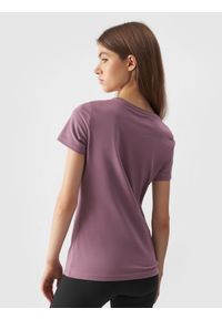 4f - T-shirt slim z bawełny organicznej damski - różowy. Kolor: różowy. Materiał: bawełna. Wzór: napisy