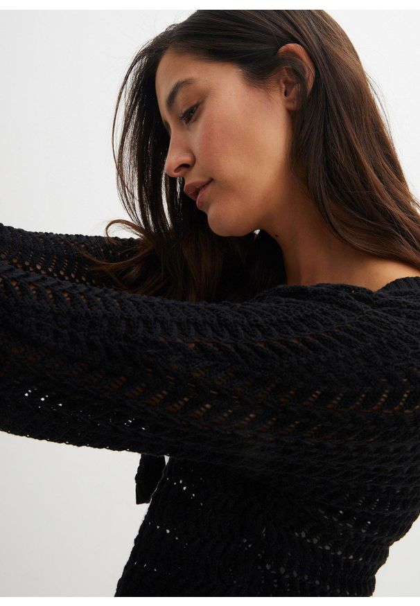 bonprix - Bolerko w szydełkowy wzór, krótki rękaw. Kolor: czarny. Długość rękawa: krótki rękaw. Długość: krótkie. Styl: klasyczny