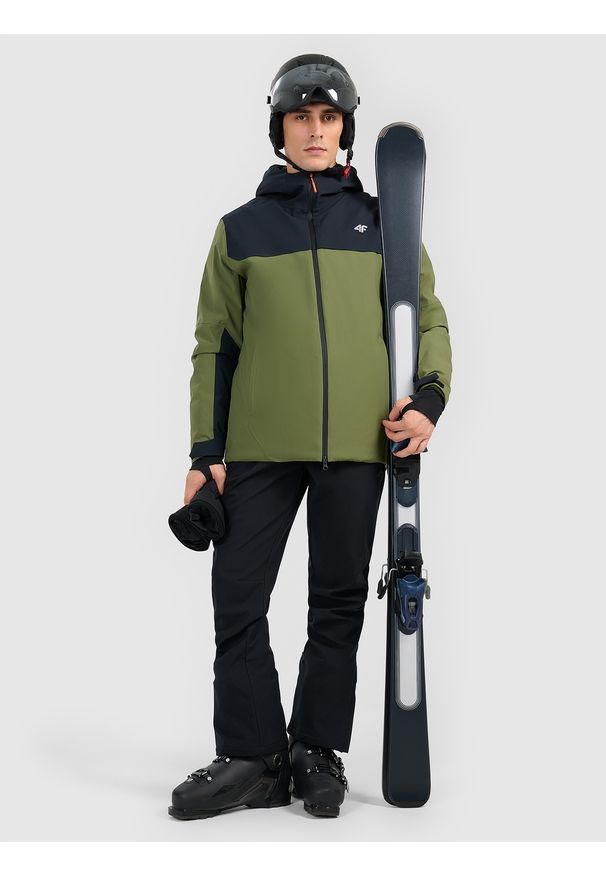 4f - 4F Kurtka narciarska membrana 8000 męska - khaki S. Kolor: wielokolorowy, oliwkowy, brązowy. Materiał: poliester, materiał. Sezon: zima