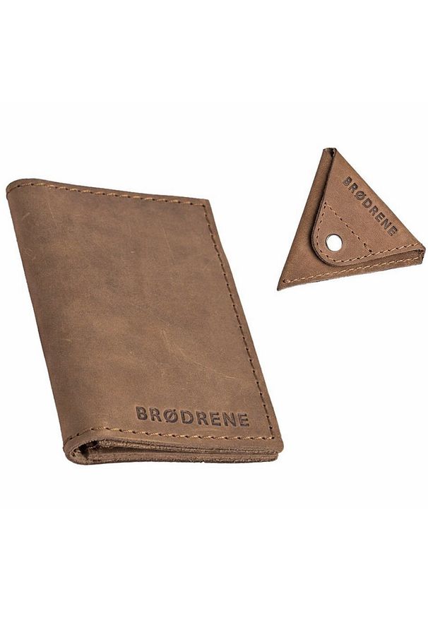 Skórzany zestaw portfel i bilonówka BRODRENE SW03 + CW01 jasnobrązowy. Kolor: brązowy. Materiał: skóra