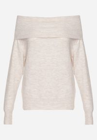 Born2be - Beżowy Sweter z Wełną Wiskozą i Wywiniętym Dekoltem Ravarina. Okazja: na co dzień. Kolor: beżowy. Materiał: wiskoza, wełna. Długość rękawa: długi rękaw. Długość: długie. Styl: elegancki, casual #3