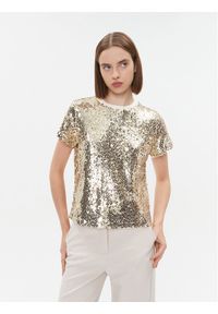 DKNY T-Shirt P3MH4SIT Złoty Regular Fit. Kolor: złoty. Materiał: syntetyk