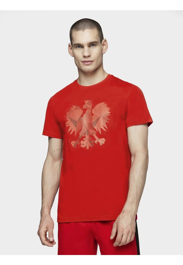 4f - Koszulka kibica męska. Kolor: czerwony. Materiał: bawełna, dzianina, jersey. Wzór: nadruk, geometria