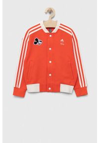 Adidas - adidas bluza dziecięca x Disney kolor pomarańczowy z aplikacją. Kolor: pomarańczowy. Materiał: poliester, dzianina. Wzór: aplikacja, motyw z bajki #1