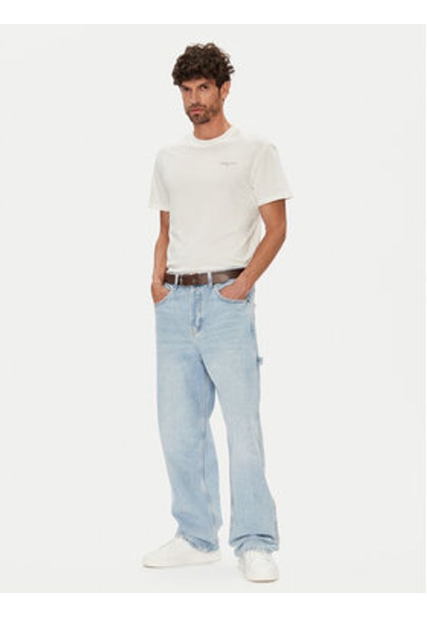 Tommy Jeans T-Shirt Linear Chest DM0DM21780 Écru Slim Fit. Materiał: bawełna