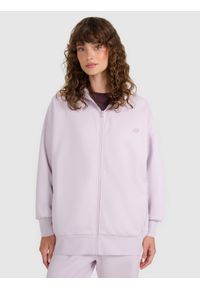 4f - 4F Bluza dresowa rozpinana z kapturem damska - fioletowa XS. Okazja: na co dzień. Typ kołnierza: kaptur. Kolor: fioletowy. Materiał: dresówka. Wzór: gładki, ze splotem. Styl: casual, klasyczny, sportowy #1