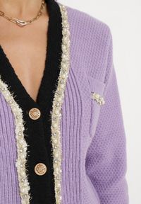 Born2be - Fioletowy Sweter na Biżuteryjne Guziki z Wiskozy z Metaliczną Nitką Ihasa. Kolor: fioletowy. Materiał: wiskoza #4