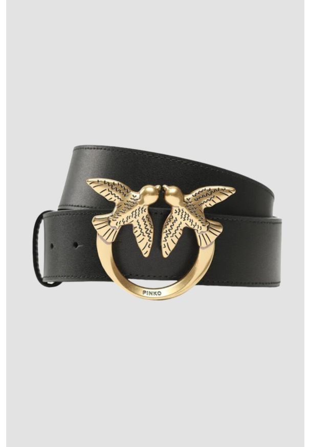 Pinko - PINKO Czarny pasek damski Love Berry H4 Belt, Rozmiar XS. Kolor: czarny