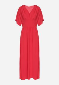 Born2be - Czerwona Rozkloszowana Sukienka z Gumką w Talii i Dekoltem w Serek Iffara. Okazja: na co dzień, do pracy, na spotkanie biznesowe. Typ kołnierza: dekolt w serek. Kolor: czerwony. Styl: biznesowy, casual #5