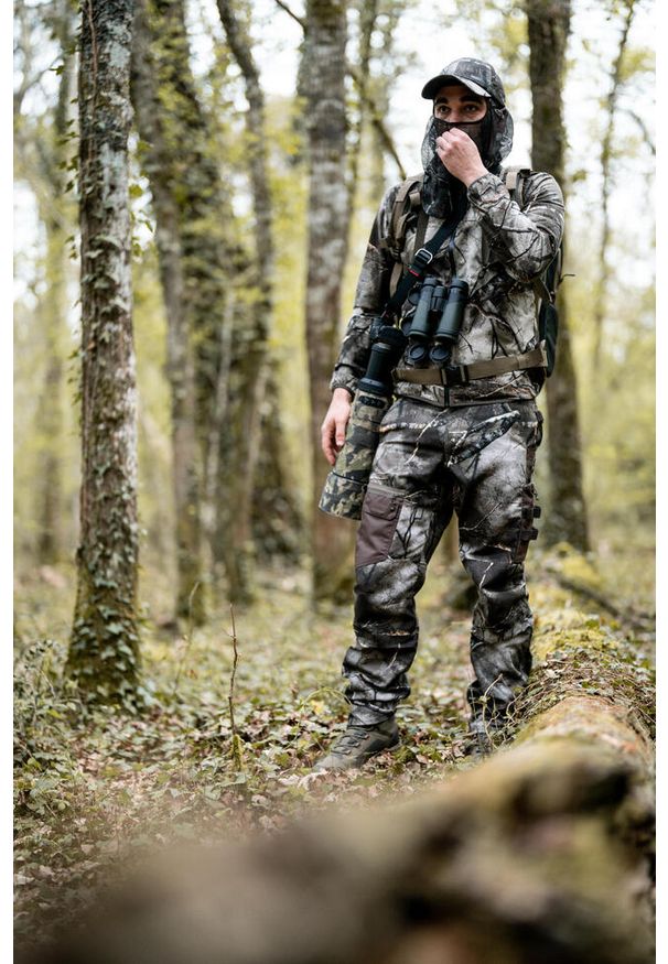 SOLOGNAC - Spodnie myśliwskie Solognac Respi 500 camo treemetic. Kolor: zielony, brązowy, wielokolorowy. Materiał: bawełna, poliester, materiał. Sport: outdoor