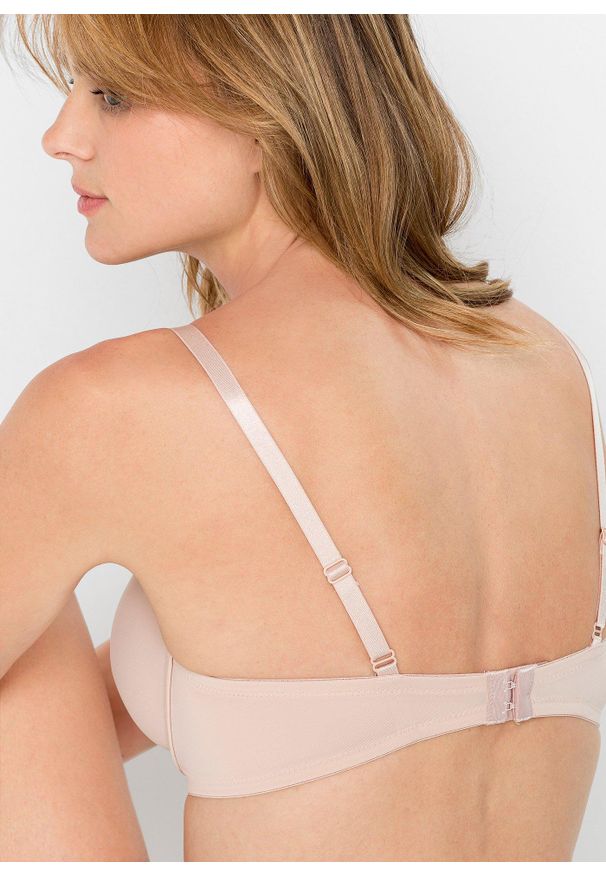 bonprix - Biustonosz z usztywnianymi miseczkami na fiszbinach. Kolor: beżowy. Wzór: gładki