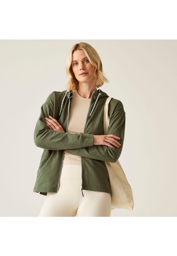 Regatta - Damski polar z kapturem Bayletta II z pełnym zamkiem błyskawicznym. Typ kołnierza: kaptur. Kolor: zielony. Materiał: polar. Sport: turystyka piesza