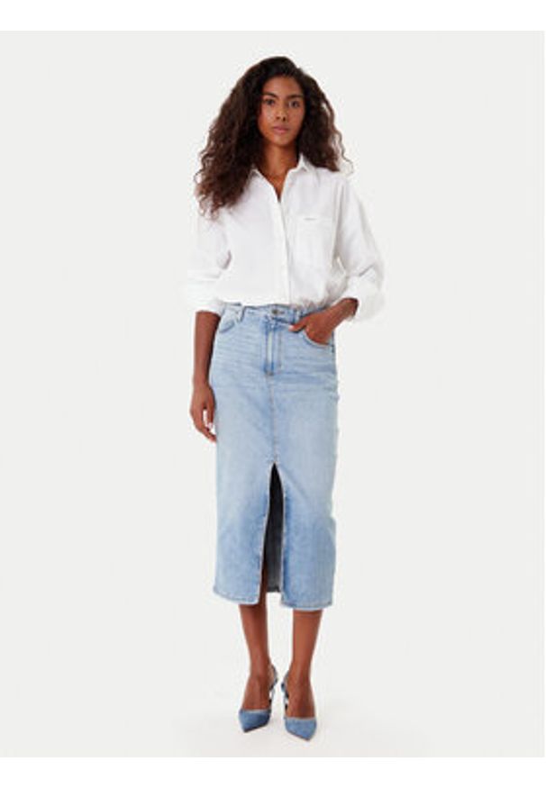 Guess Spódnica jeansowa W5YD1L D5QQ0 Niebieski Regular Fit. Kolor: niebieski. Materiał: syntetyk, bawełna