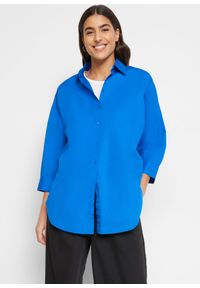 bonprix - Bluzka oversized z rękawami 3/4, bawełna. Kolor: niebieski. Materiał: bawełna