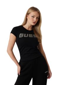 Guess - GUESS Czarny damski t-shirt Kiara, Rozmiar L. Kolor: czarny
