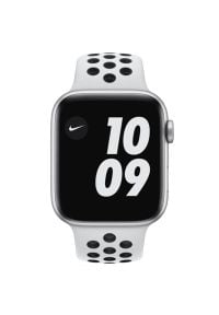 APPLE Watch 6 Cellular Nike 44mm (Srebrny z opaską sportową w kolorze czarnym). Rodzaj zegarka: smartwatch. Kolor: srebrny, czarny, wielokolorowy. Materiał: poliester, nylon, guma, materiał. Styl: sportowy #2