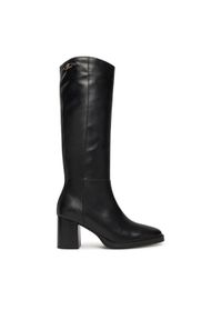 TOMMY HILFIGER - Tommy Hilfiger Kozaki Stacked Heel Leather Long Boot FW0FW08865 Czarny. Kolor: czarny. Materiał: skóra