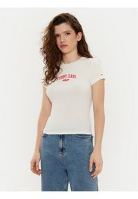 Tommy Jeans T-Shirt DW0DW19435 Écru Slim Fit. Materiał: bawełna