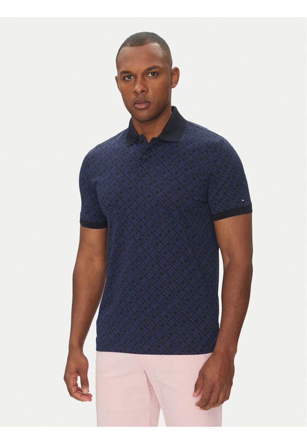 TOMMY HILFIGER - Tommy Hilfiger Polo Monogram MW0MW39218 Granatowy Regular Fit. Typ kołnierza: polo. Kolor: niebieski. Materiał: bawełna