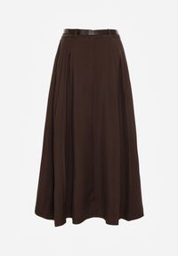 Born2be - Brązowa Wiskozowa Spódnica o Rozkloszowanym Kroju z Paskiem z Klamrą Lawedisa. Okazja: na co dzień, do pracy, na spotkanie biznesowe. Kolor: brązowy. Materiał: wiskoza. Styl: biznesowy, klasyczny, casual, elegancki #2
