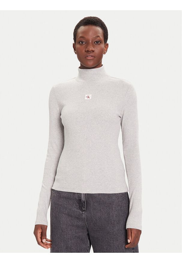 Calvin Klein Jeans Golf LV047D203G Szary Slim Fit. Typ kołnierza: golf. Kolor: szary. Materiał: bawełna