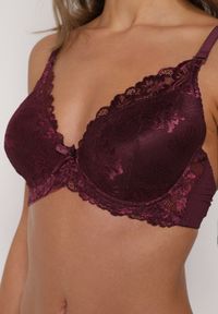 Born2be - Bordowy Klasyczny Biustonosz Zdobiony Koronką Idarodia. Kolor: czerwony. Materiał: koronka. Wzór: koronka, aplikacja #2