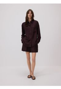 Reserved - Koszula z lnem - ciemnobrązowy. Kolor: brązowy. Materiał: len #1