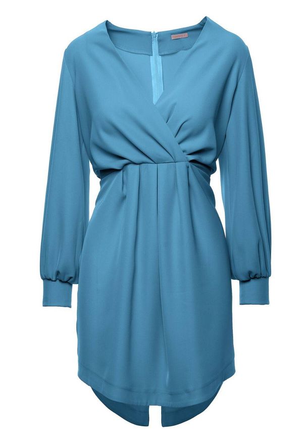 Makover - Elegancka kopertowa sukienka mini z bufiastymi rękawami. Typ kołnierza: dekolt kopertowy. Materiał: elastan. Typ sukienki: kopertowe. Styl: elegancki. Długość: mini