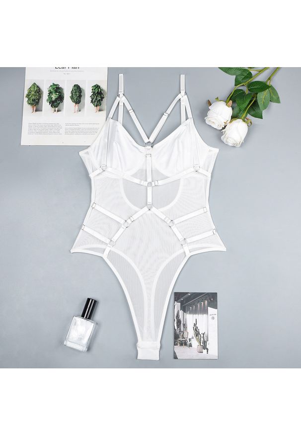 Intica - Body z motywem harness na specjalne okazje Theresina. Kolor: biały. Materiał: materiał