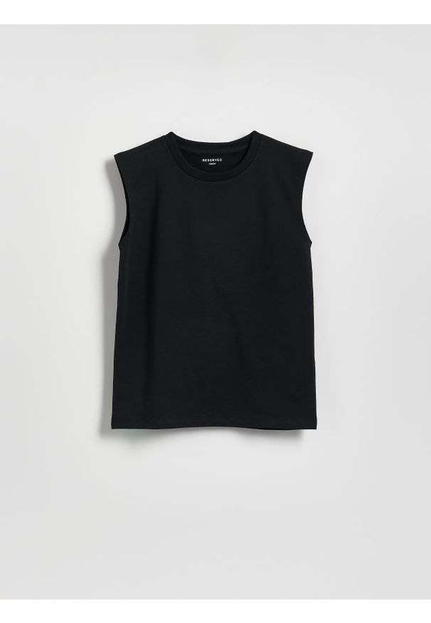 Reserved - Bawełniany t-shirt bez rękawów - czarny. Kolor: czarny. Materiał: bawełna. Długość rękawa: bez rękawów